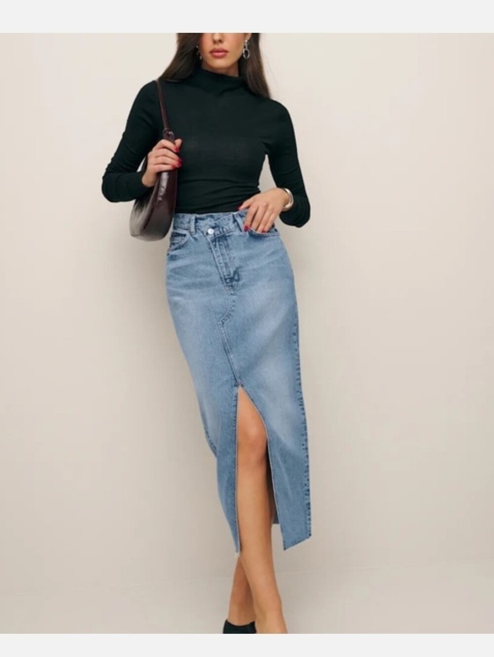 Reformation Nila Assymetrical Split Hem Midi Jean Skirt 26